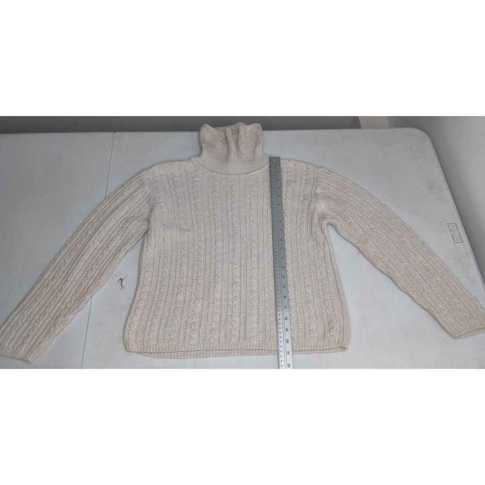 Talbots Petites Sweater Womens Medium M Ivory Cream Cable Knit Turtleneck Chunky